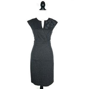 Trina Turk Charcoal Gray Cap Sleeve Sheath V-Neck Dress